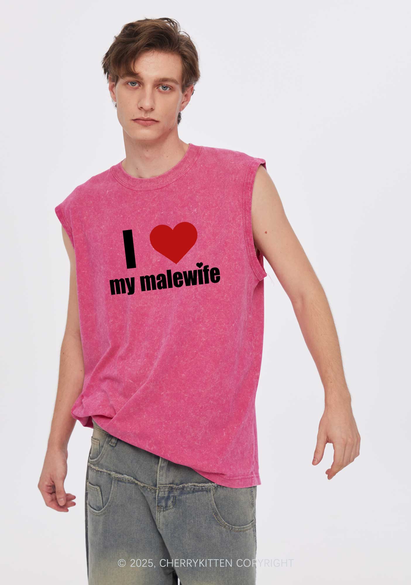 I Love My Malewife Pride Y2K Washed Muscle Tank Cherrykitten