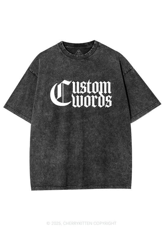 Custom Text Gothic Font Y2K Shirts Washed Tee Cherrykitten
