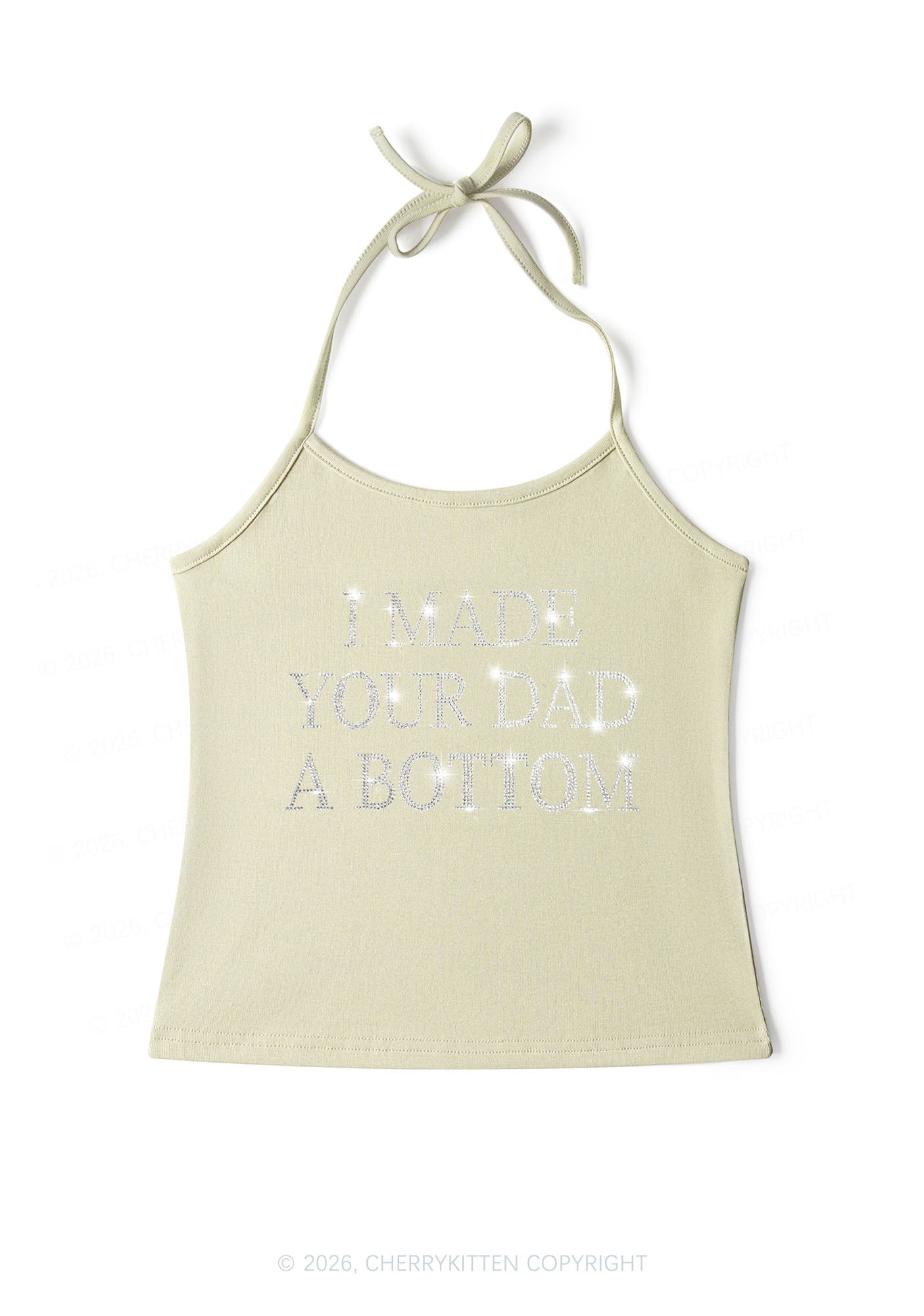 Rhinestone Made Your Dad A Bottom Pride Y2K Halter Neck Cami Cherrykitten