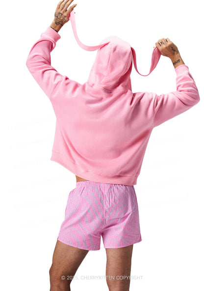 Plain Y2K Pink Gingham Boxer Men Shorts Cherrykitten