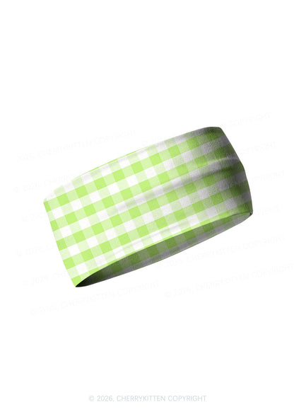 White Green Plaid Y2K Print Headband Cherrykitten