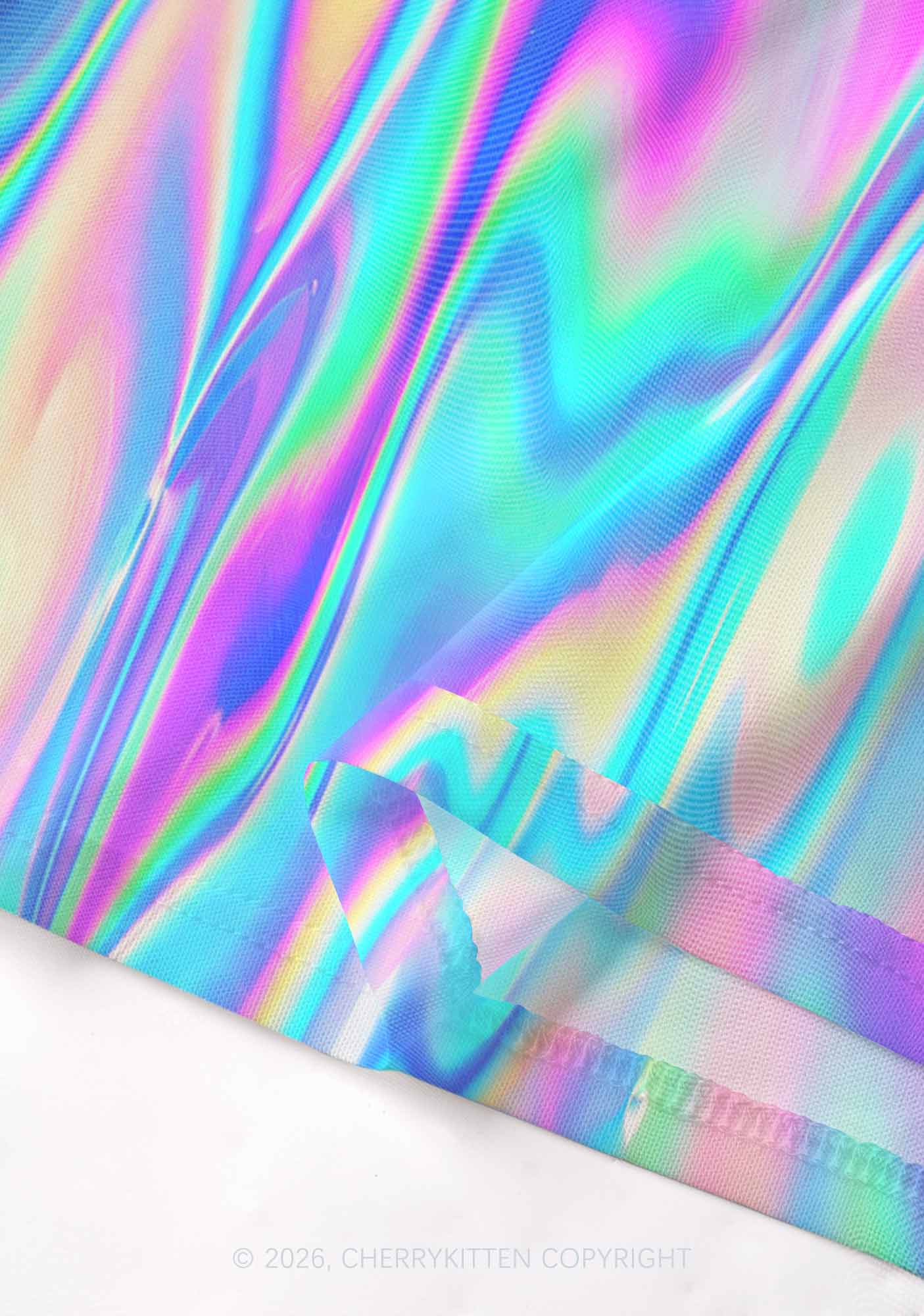Holographic Iridescent Swirl Y2K Mesh Crop Top Cherrykitten