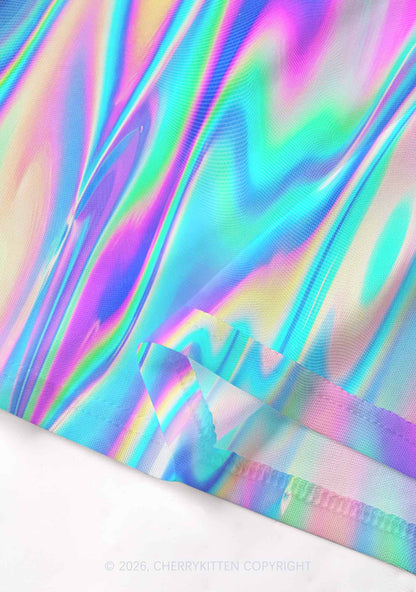 Holographic Iridescent Swirl Y2K Mesh Crop Top Cherrykitten
