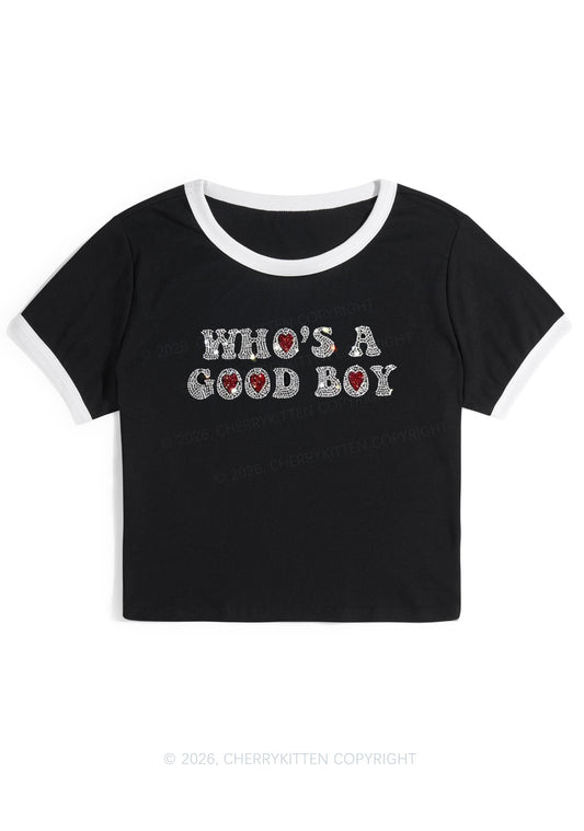 Rhinestone Whos A Good Boy Y2K Ringer Tee Cherrykitten