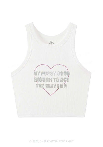 Rhinestone Good Enough To Act Y2K Crop Tank Top Cherrykitten