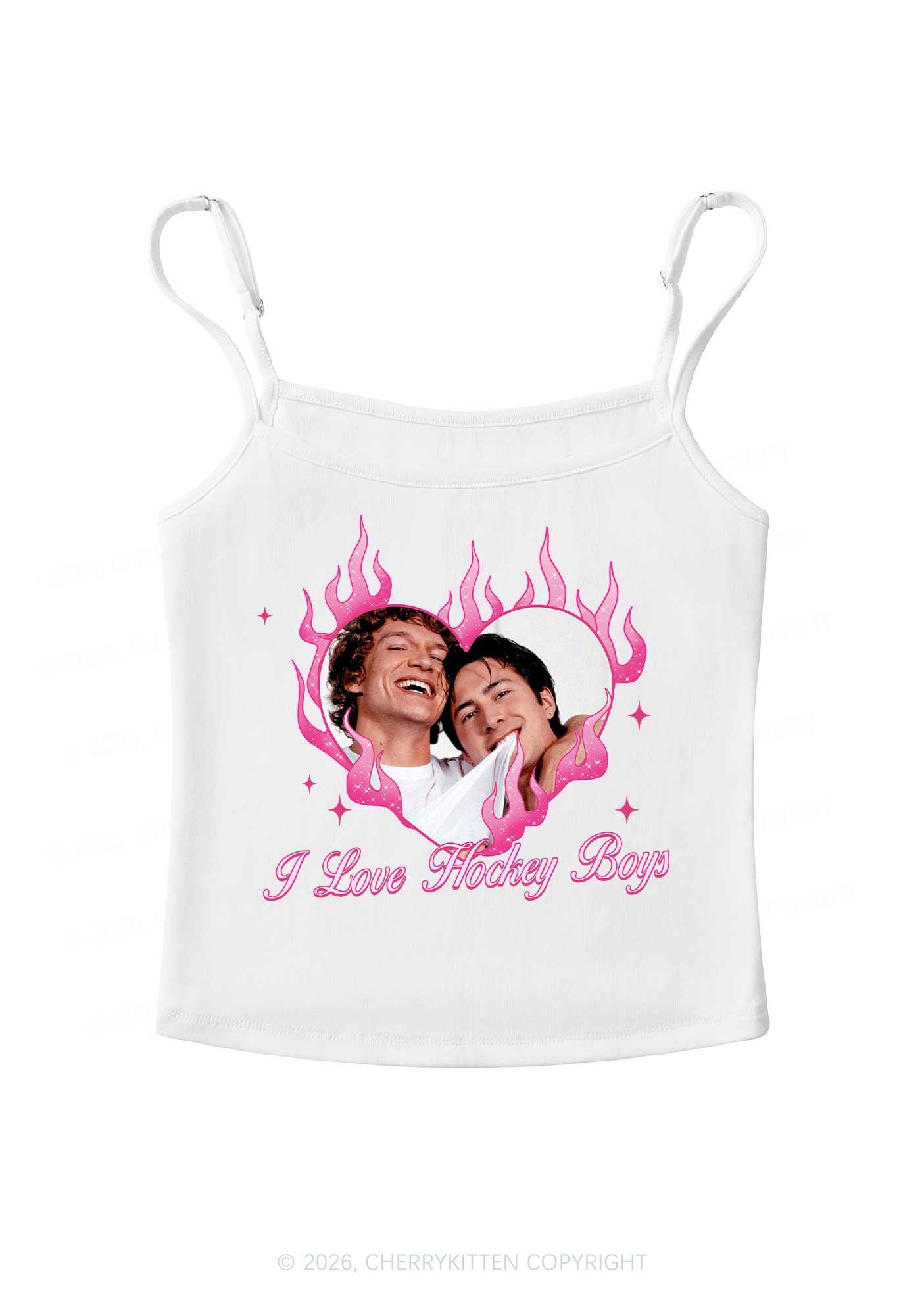 I Love Hockey Boys Pink Heart HR Y2K Spaghetti Strap Cami Cherrykitten