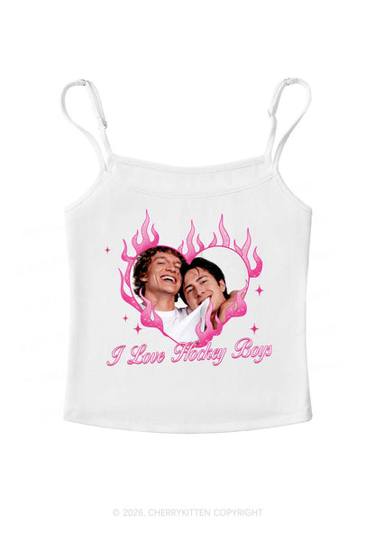 I Love Hockey Boys Pink Heart HR Y2K Spaghetti Strap Cami Cherrykitten