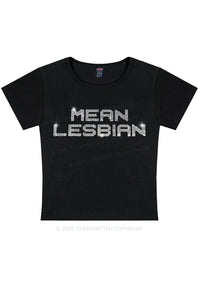 Rhinestone Mean Lesbian Pride Y2K Baby Tee Cherrykitten