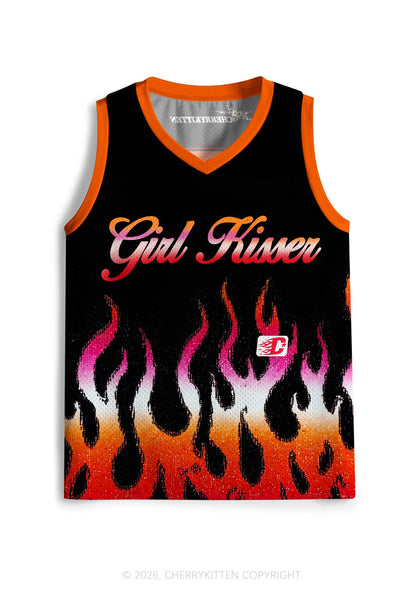 Girl Kisser Lesbian Flame Pride Y2K Sport Jersey Tank Cherrykitten