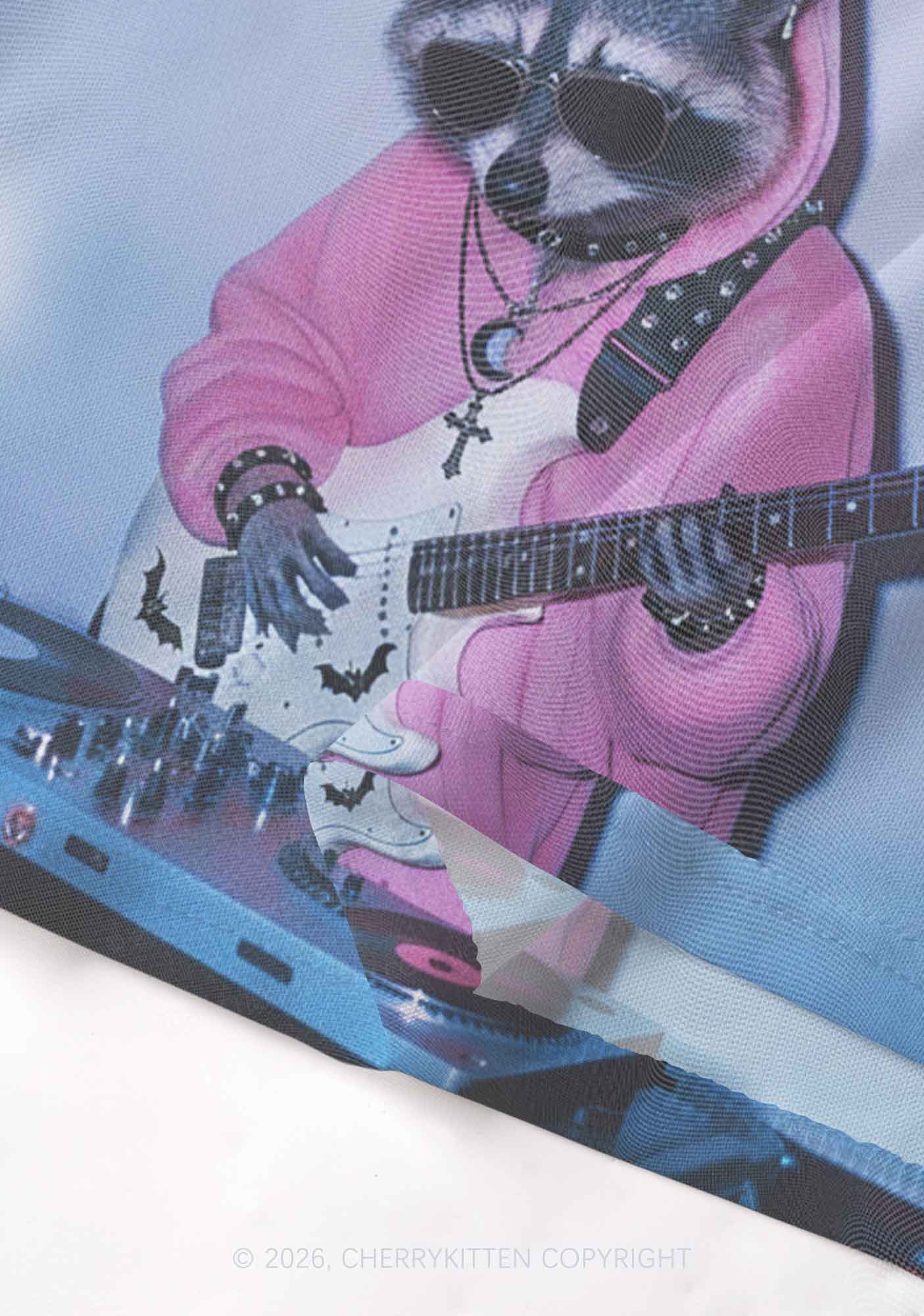 Pink Hoodie Raccoon DJ Y2K Mesh Muscle Tank Cherrykitten