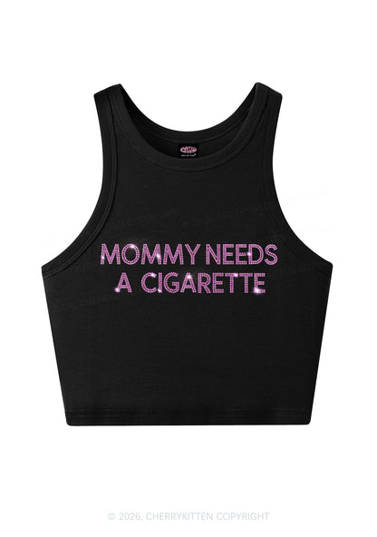 Rhinestone Mommy Needs Cigarette Y2K Crop Tank Top Cherrykitten