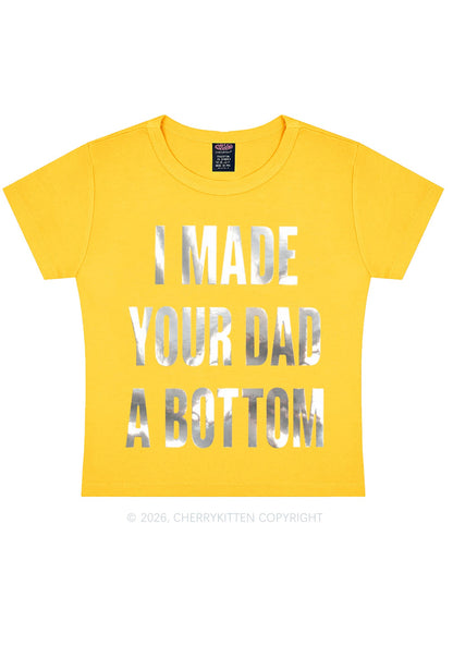 Made Your Dad A Bottom Pride Silver Foil Printed Y2K Baby Tee Cherrykitten