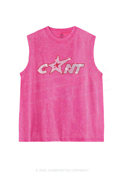 Rhinestone Star Cxxt Y2K Washed Muscle Tank Cherrykitten