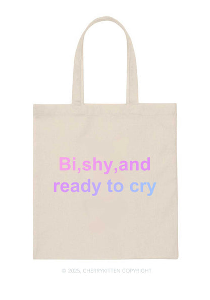 Bi Shy And Ready To Cry Pride Y2K Canvas Tote Bag Cherrykitten