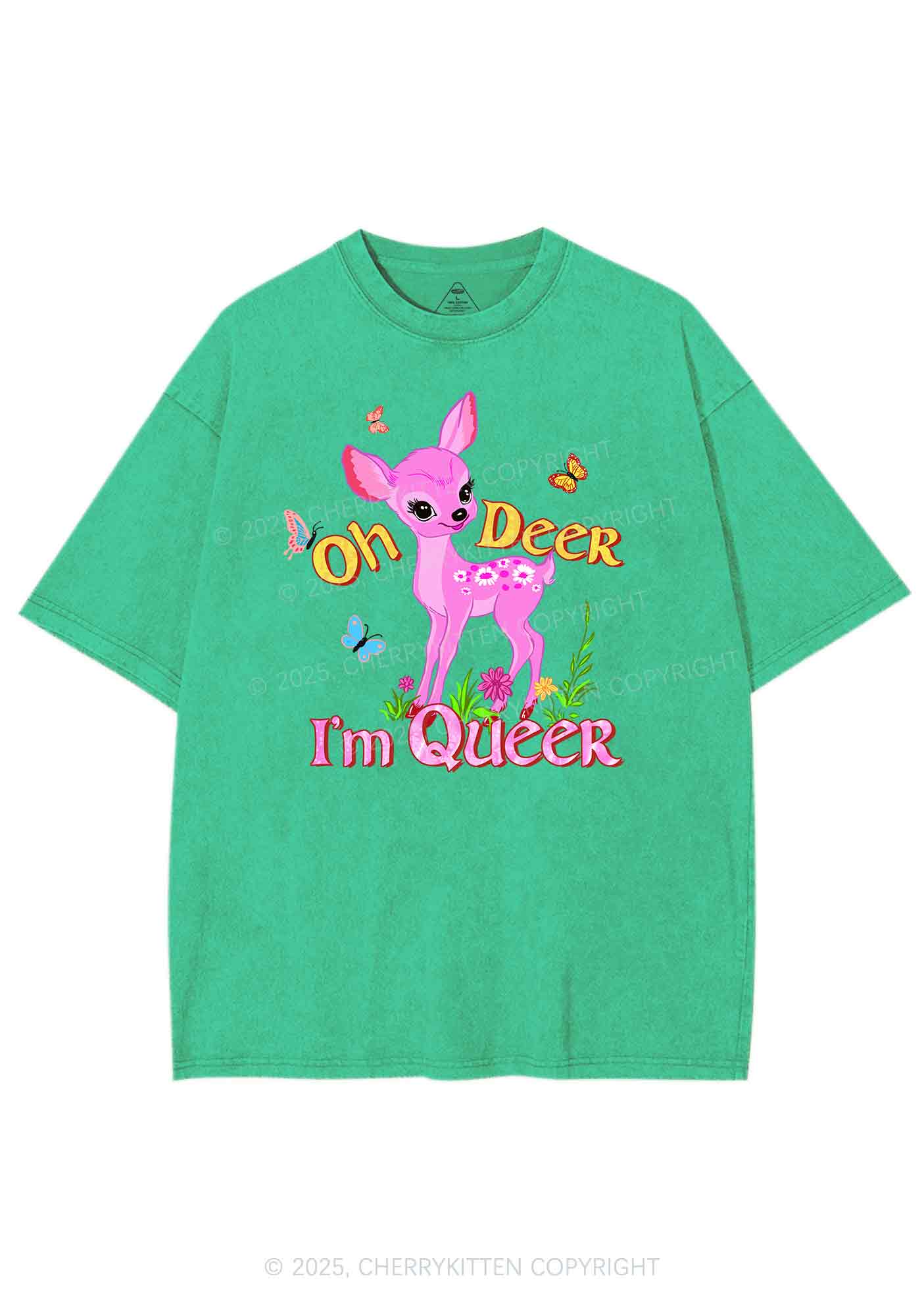 Oh Deer Im Queer Pride Y2K Shirts Washed Tee Cherrykitten