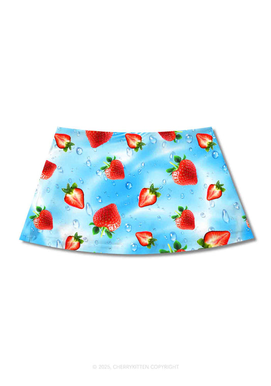 Blue Strawberry Y2K Print Mini Skirt Cherrykitten