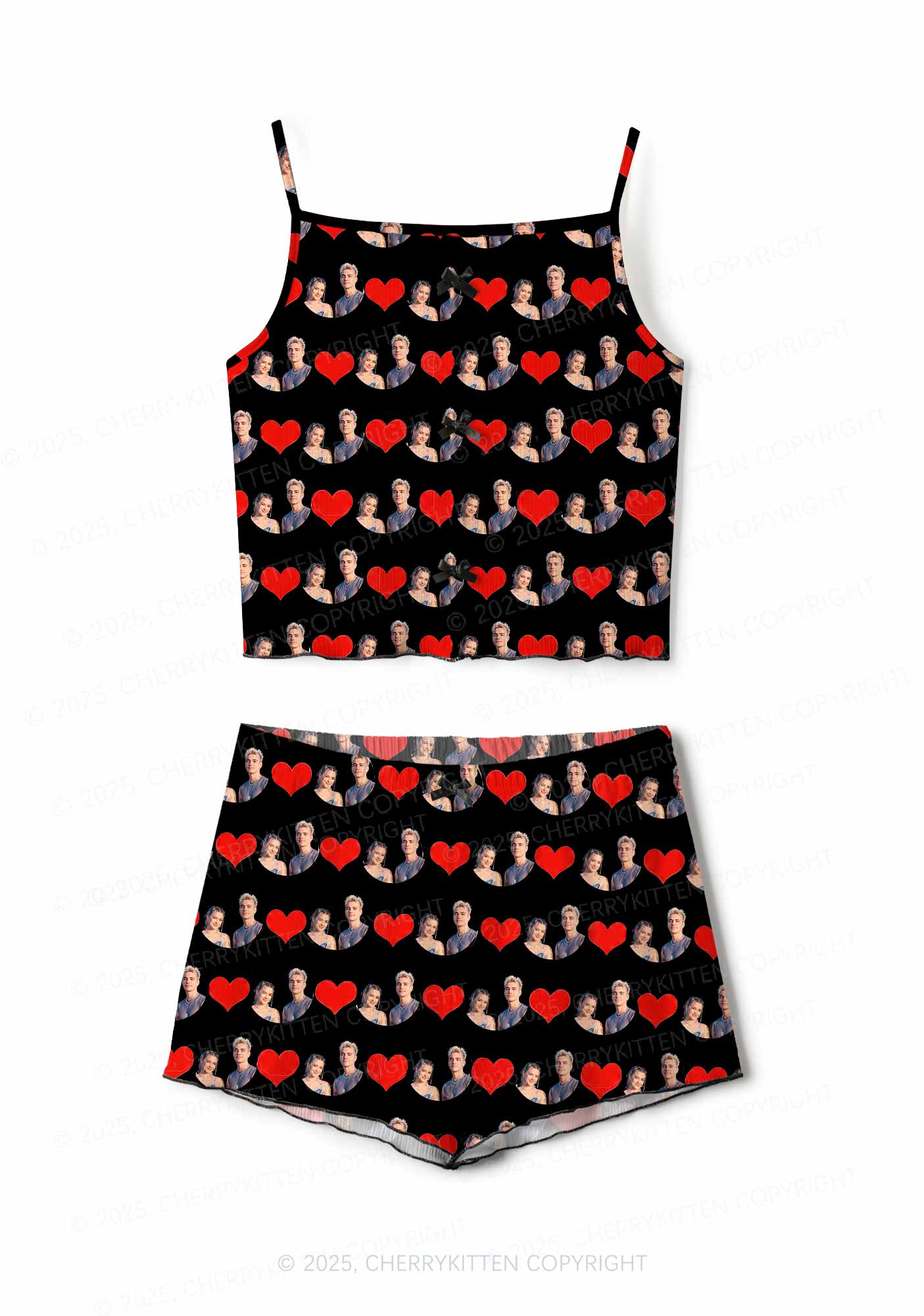 Custom Couple Photo Valentine's Day Y2K Print Cami Shorts Pajama Set Cherrykitten