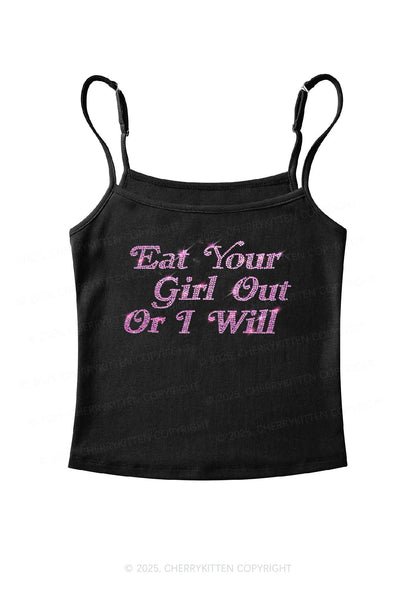Rhinestone Eat Your Girl Out Y2K Spaghetti Strap Cami Cherrykitten