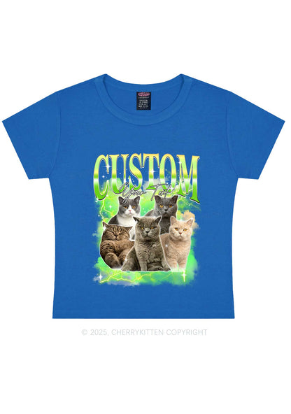 Custom Neon Lightning Cat Photo Y2K Baby Tee Cherrykitten