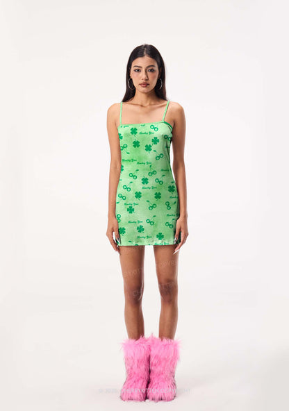 Lucky You Four Leaf Clover St Patricks Y2K Print Slip Dress Cherrykitten