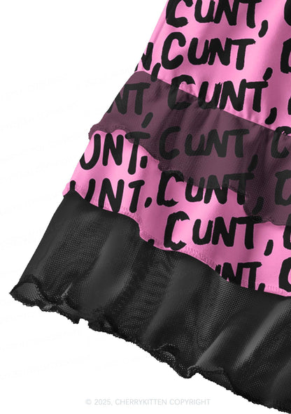 Black Cxxt On Pink Valentine's Day Y2K Print Mini Layered Skirt Cherrykitten