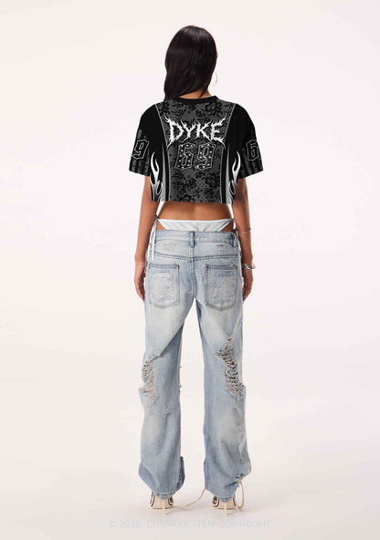 Punk Rivets Dyke Pride Y2K Crop Sport Jersey Shirts Cherrykitten