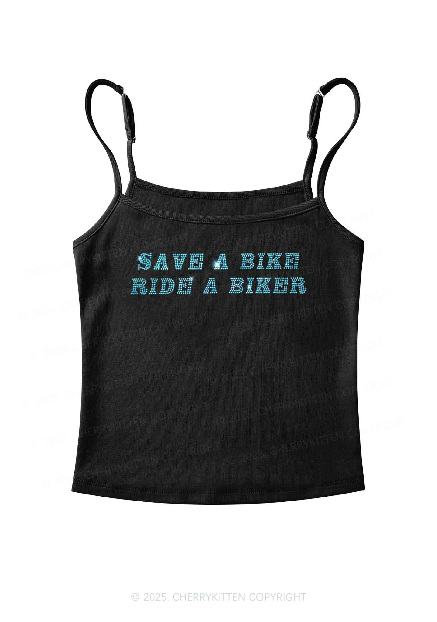 Rhinestone Save Bike Ride Biker Y2K Spaghetti Strap Cami Cherrykitten