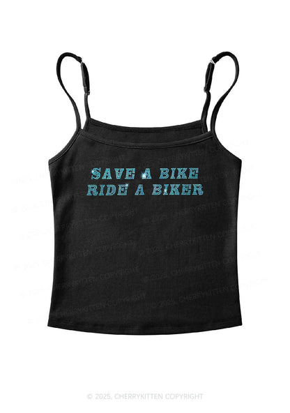 Rhinestone Save Bike Ride Biker Y2K Spaghetti Strap Cami Cherrykitten