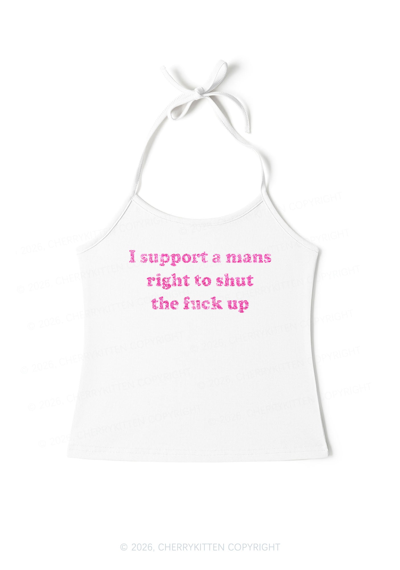 Glitter I Support A Mans Right Y2K Halter Neck Cami Cherrykitten