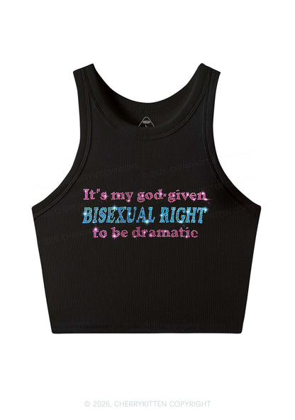 Rhinestone God Given Bisexual Right Pride Y2K Crop Tank Top Cherrykitten