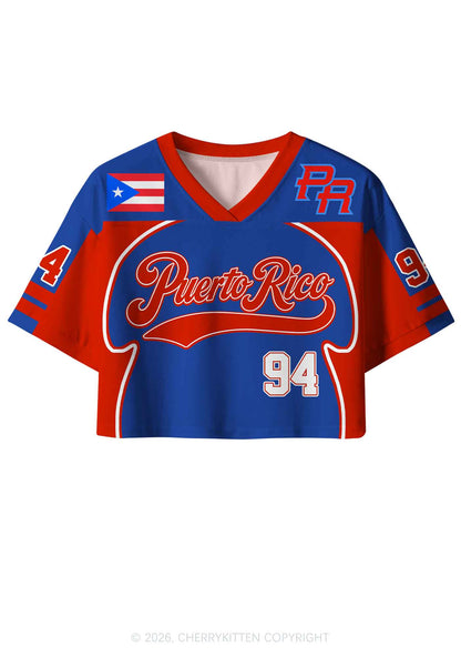 Red Blue Color Block PR Y2K Crop Sport Jersey Shirts Cherrykitten