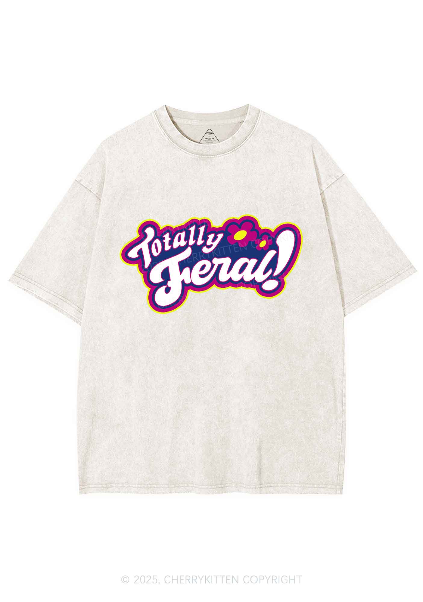 Totally Feral Y2K Shirts Washed Tee Cherrykitten