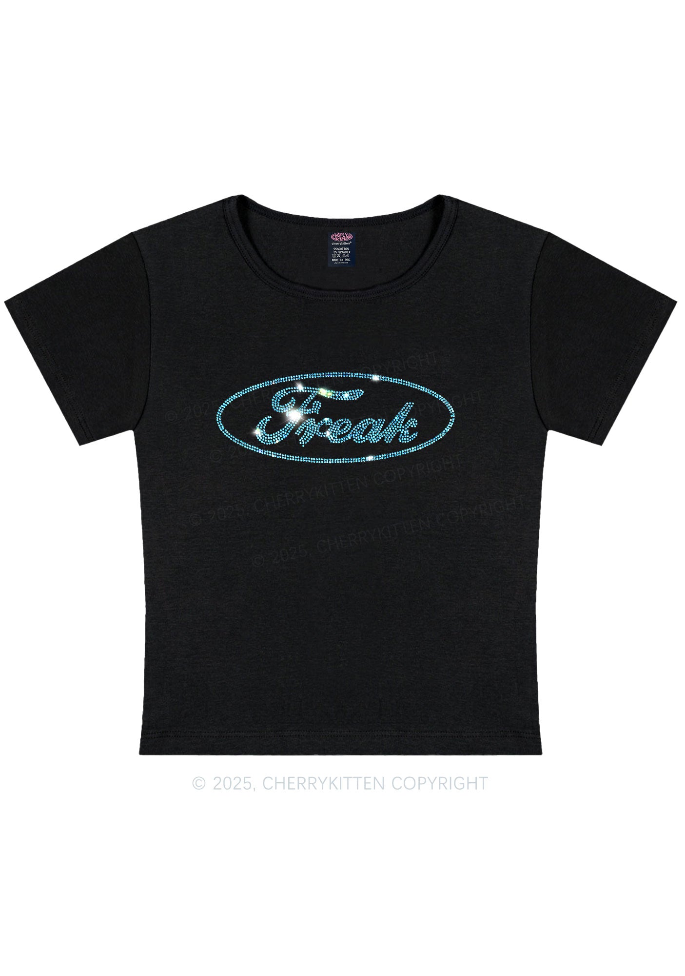 Rhinestone Oval Freak Y2K Baby Tee Cherrykitten