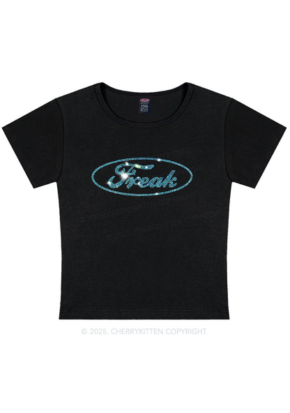 Rhinestone Oval Freak Y2K Baby Tee Cherrykitten
