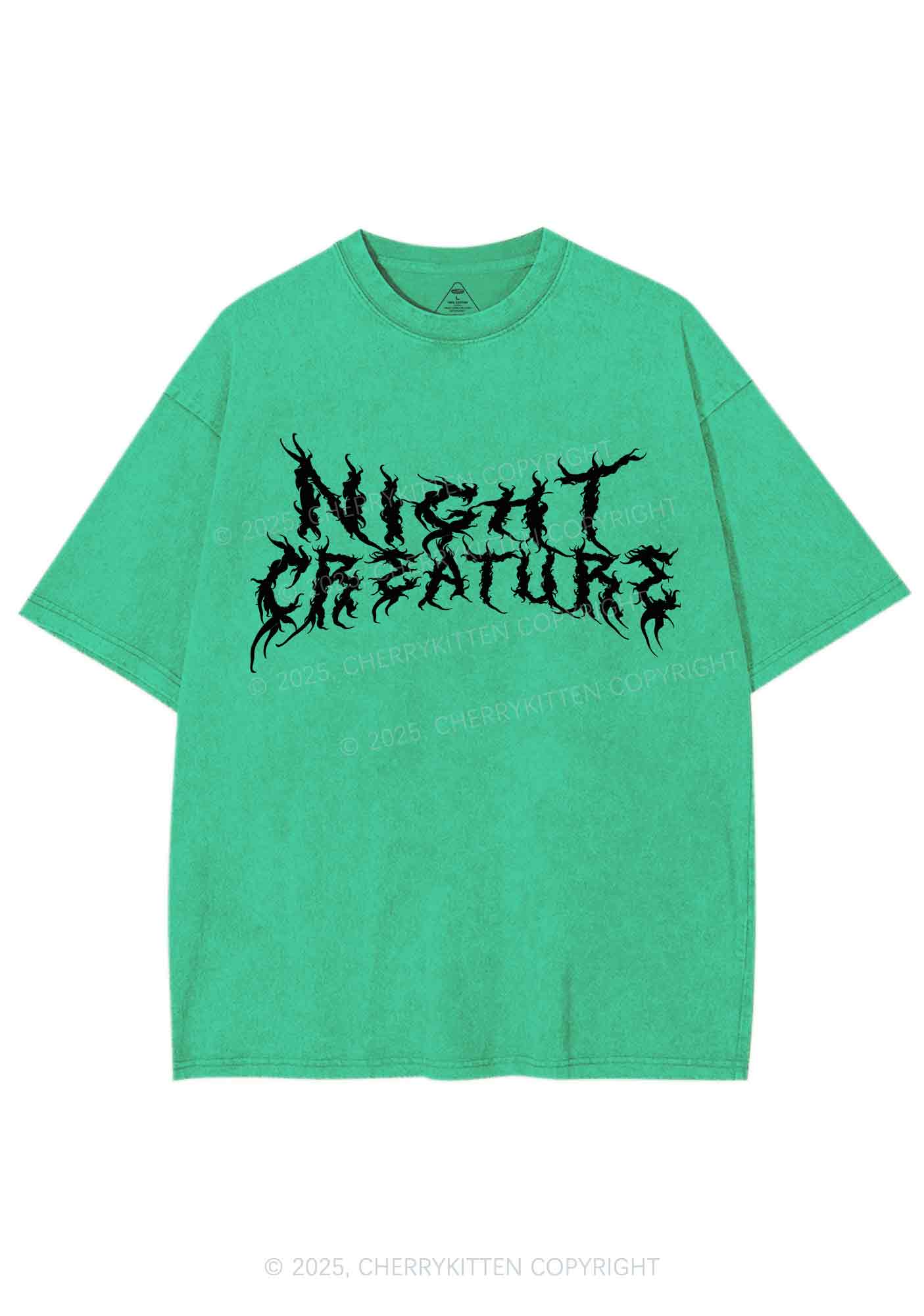 Night Creature Y2K Shirts Washed Tee Cherrykitten