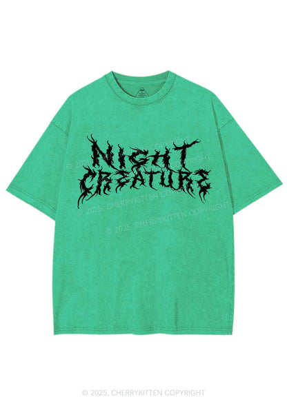 Night Creature Y2K Shirts Washed Tee Cherrykitten
