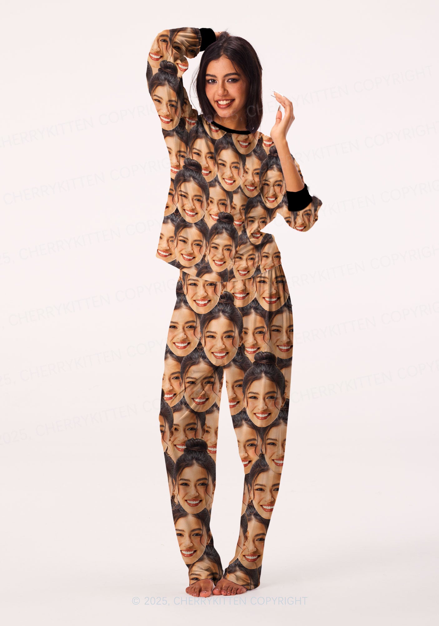 Custom Portrait Valentine's Day Y2K Print Long Sleeve Pajama Set Cherrykitten