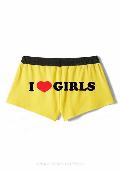 I Love Girls Pride Y2K Drawstring Mini Shorts Cherrykitten