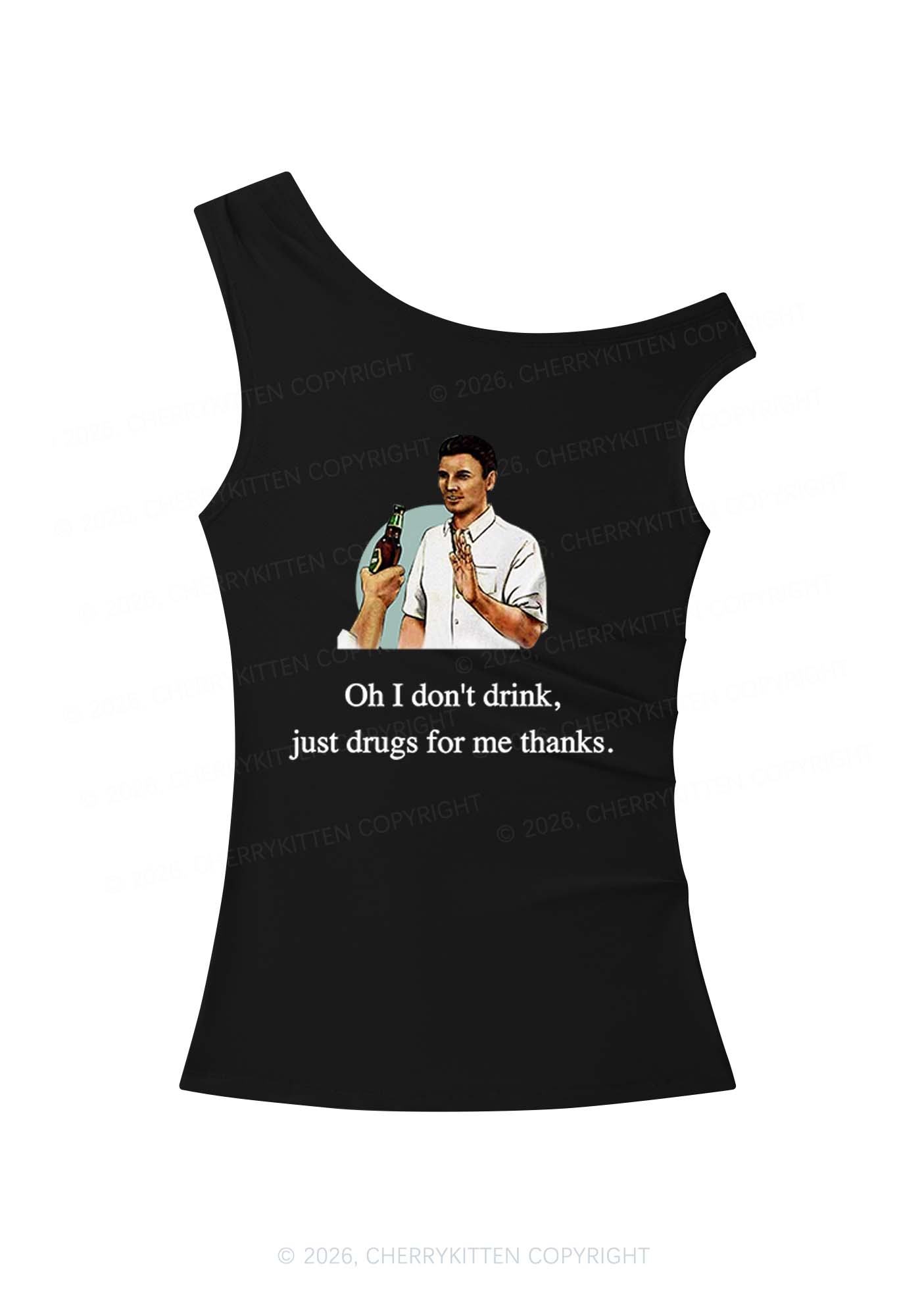 Oh I Dont Drink Y2K Off Shoulder Tank Top Cherrykitten