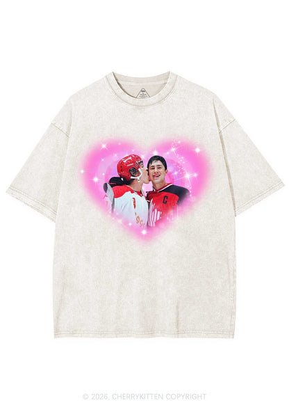 Sparkle Pink Heart Kissing Y2K Shirts Washed Tee Cherrykitten