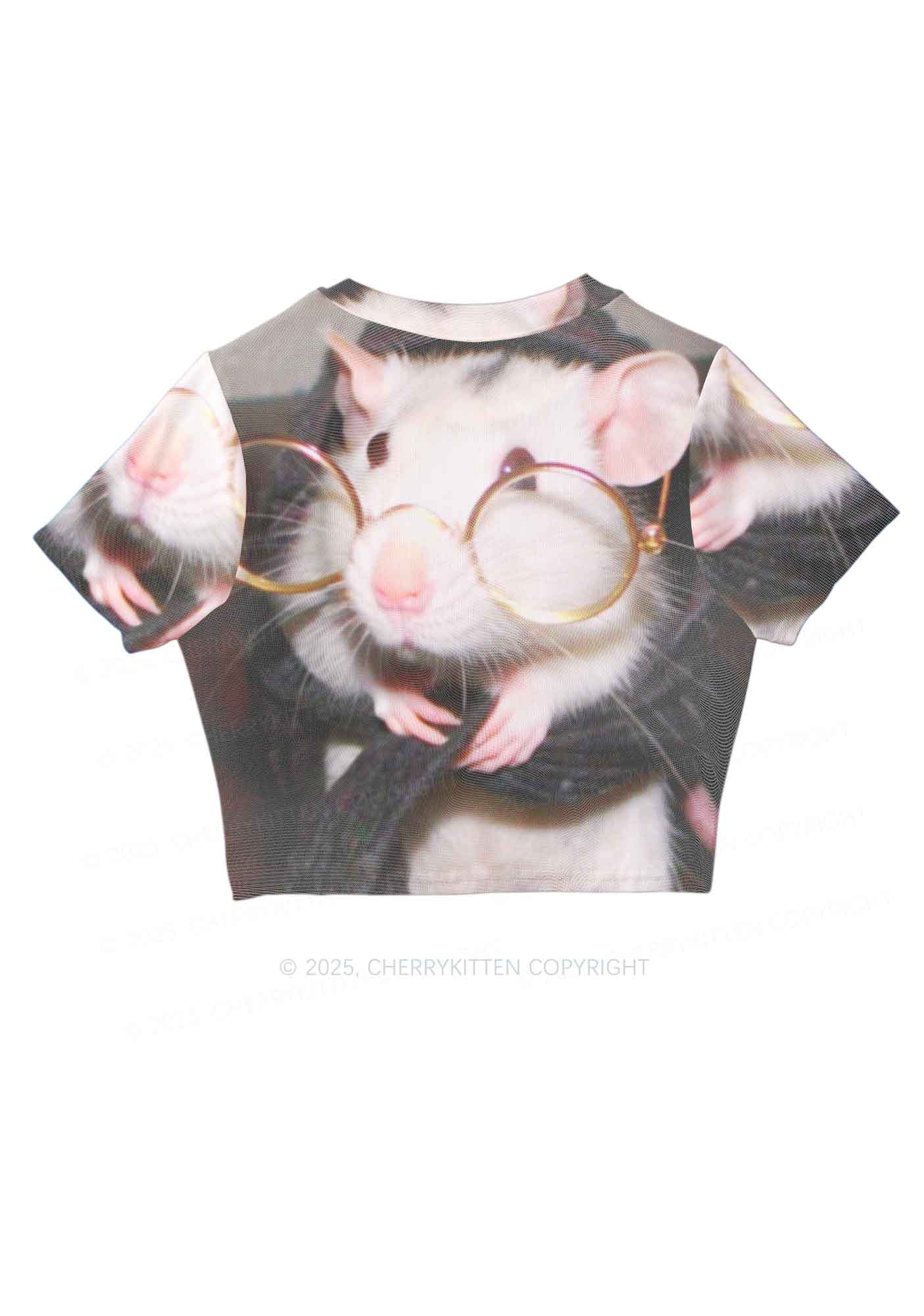 Glasses Rat Y2K Mesh Crop Top Cherrykitten