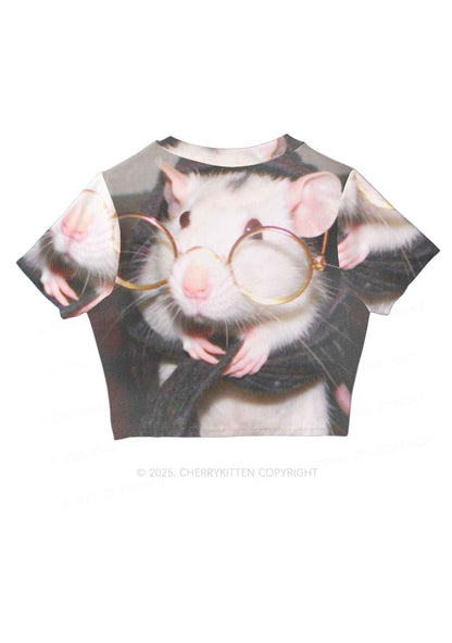 Glasses Rat Y2K Mesh Crop Top Cherrykitten