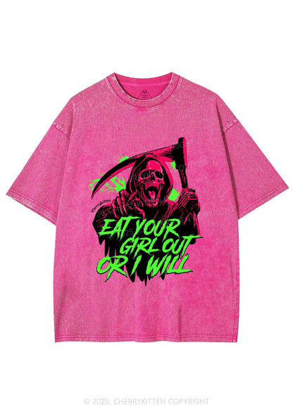 Hallowen Ghost Eat Your Girl Out Y2K Shirts Washed Tee Cherrykitten