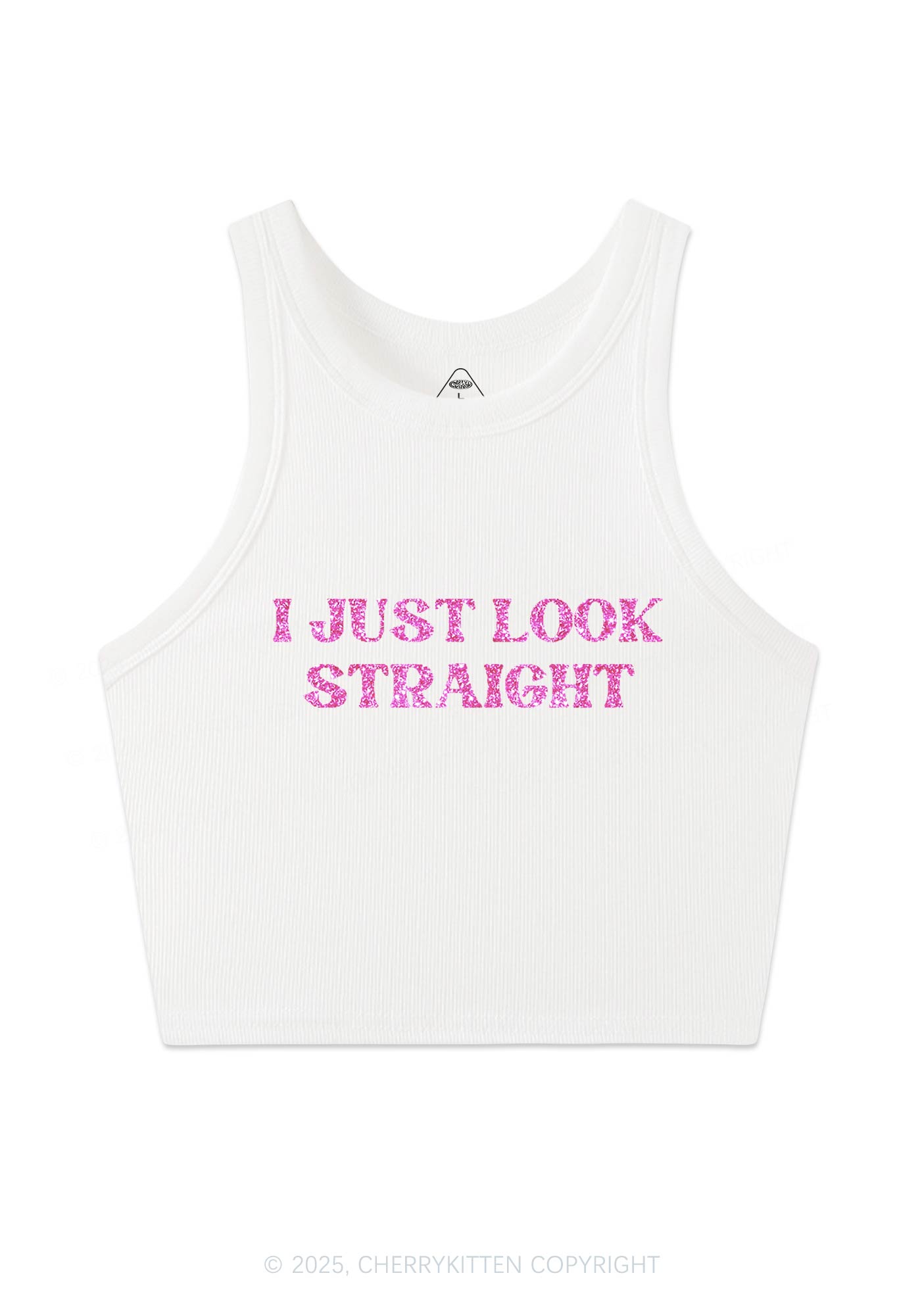 Glitter I Just Look Straight Pride Y2K Crop Tank Top Cherrykitten