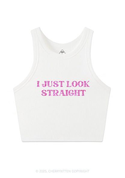 Glitter I Just Look Straight Pride Y2K Crop Tank Top Cherrykitten