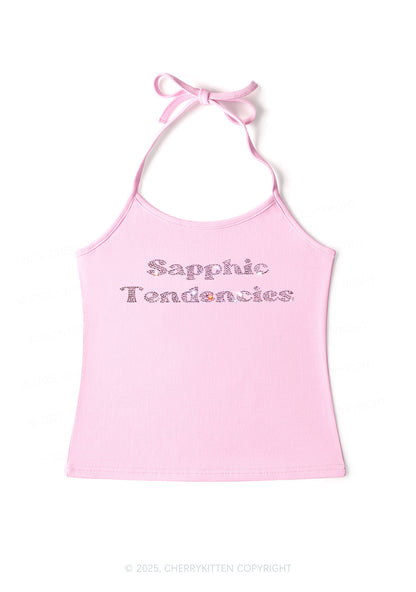 Rhinestone Sapphic Tendencies Pride Y2K Halter Neck Cami Cherrykitten