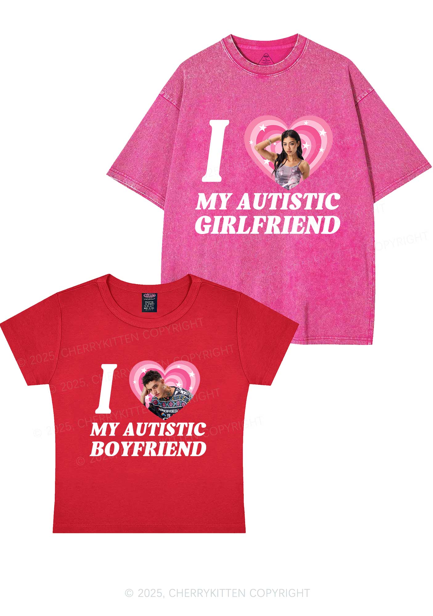 Custom My Autistic BF GF Y2K Valentine's Day Couple Shirt Cherrykitten