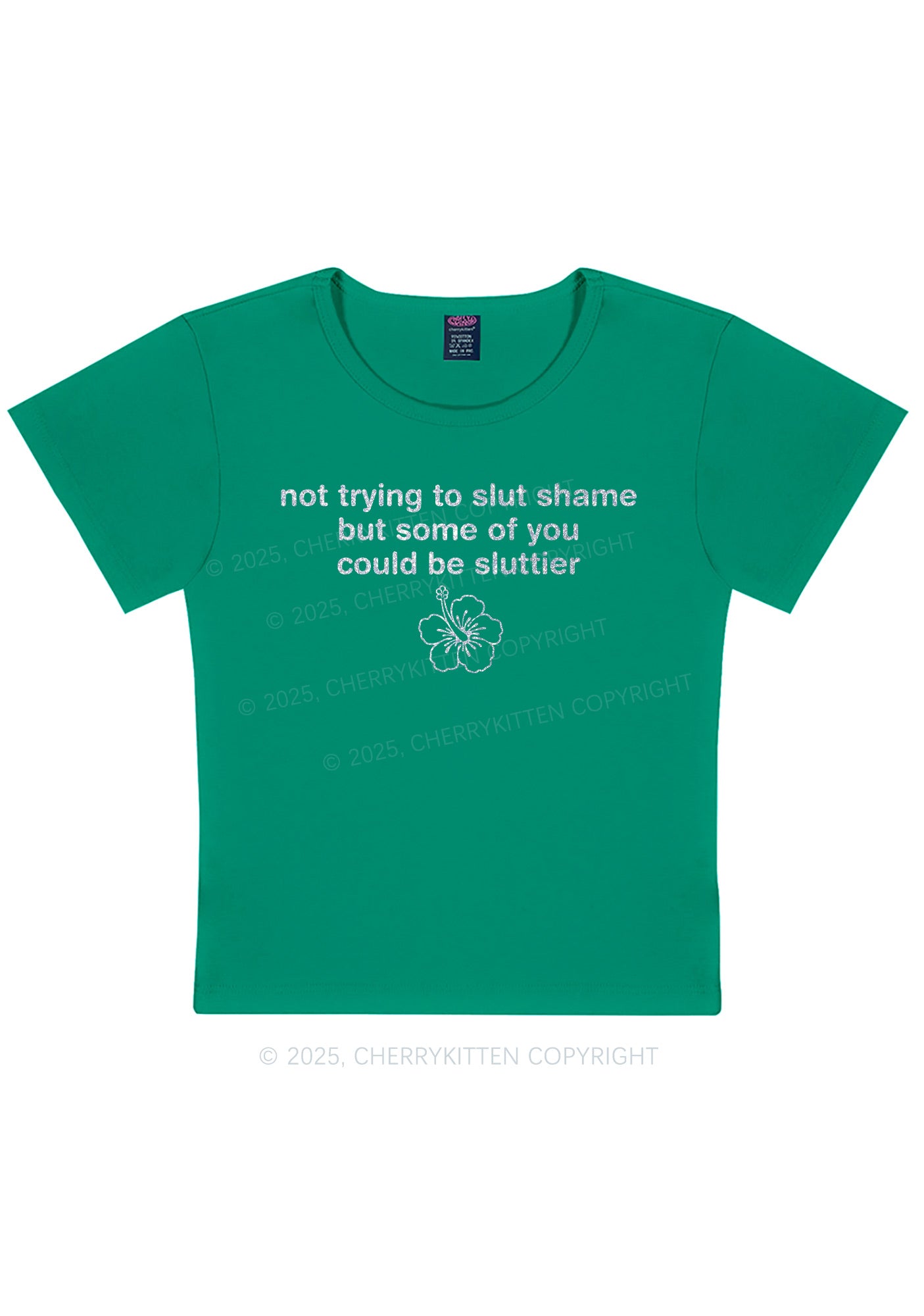 Glitter Not Trying To Slxt Shame Y2K Baby Tee Cherrykitten