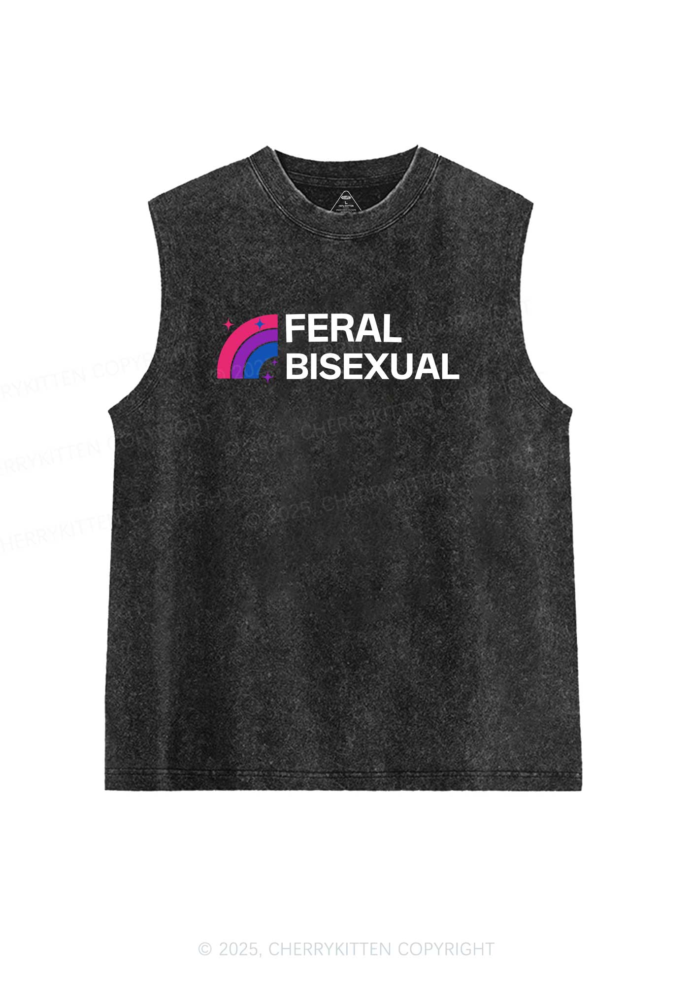 Feral Bisexual Pride Y2K Washed Muscle Tank Cherrykitten