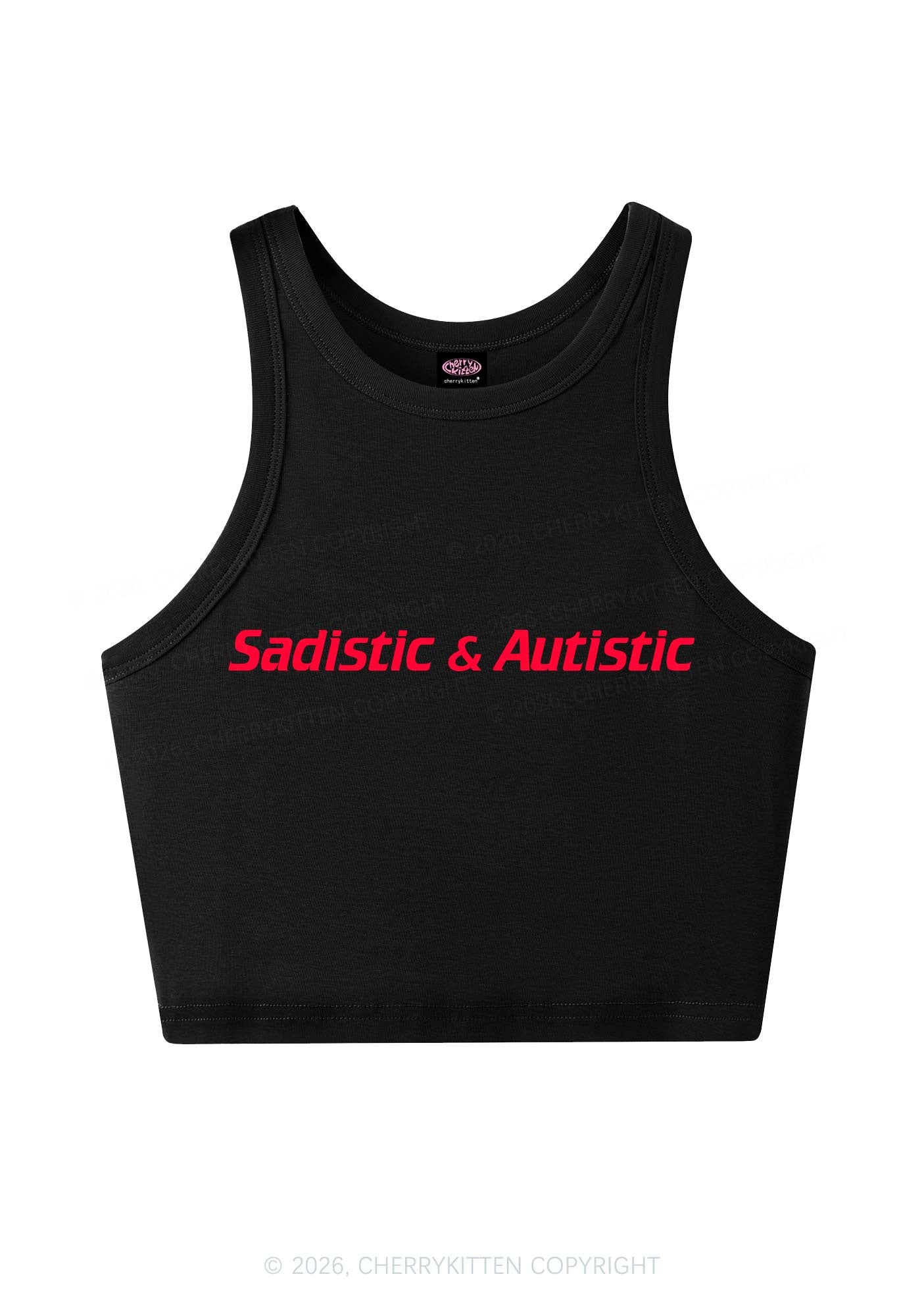 Sadistic Autistic Y2K Crop Tank Top Cherrykitten